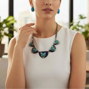 Chic Blue and Turquoise Necklace Set
